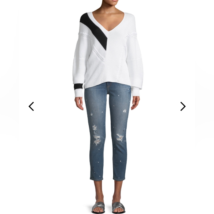 Hprag & Bone New York Dre Capri Paint Splatter Distressed Blue Denim Jeans